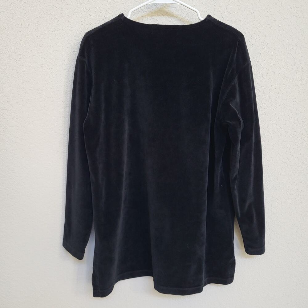 Vintage Velour Top 90s Jones Wear Womens Medium Black Long Sleeve Oversize - Picture 2 of 10